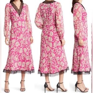 Ted Baker Pink Floral Dress with Black Trim